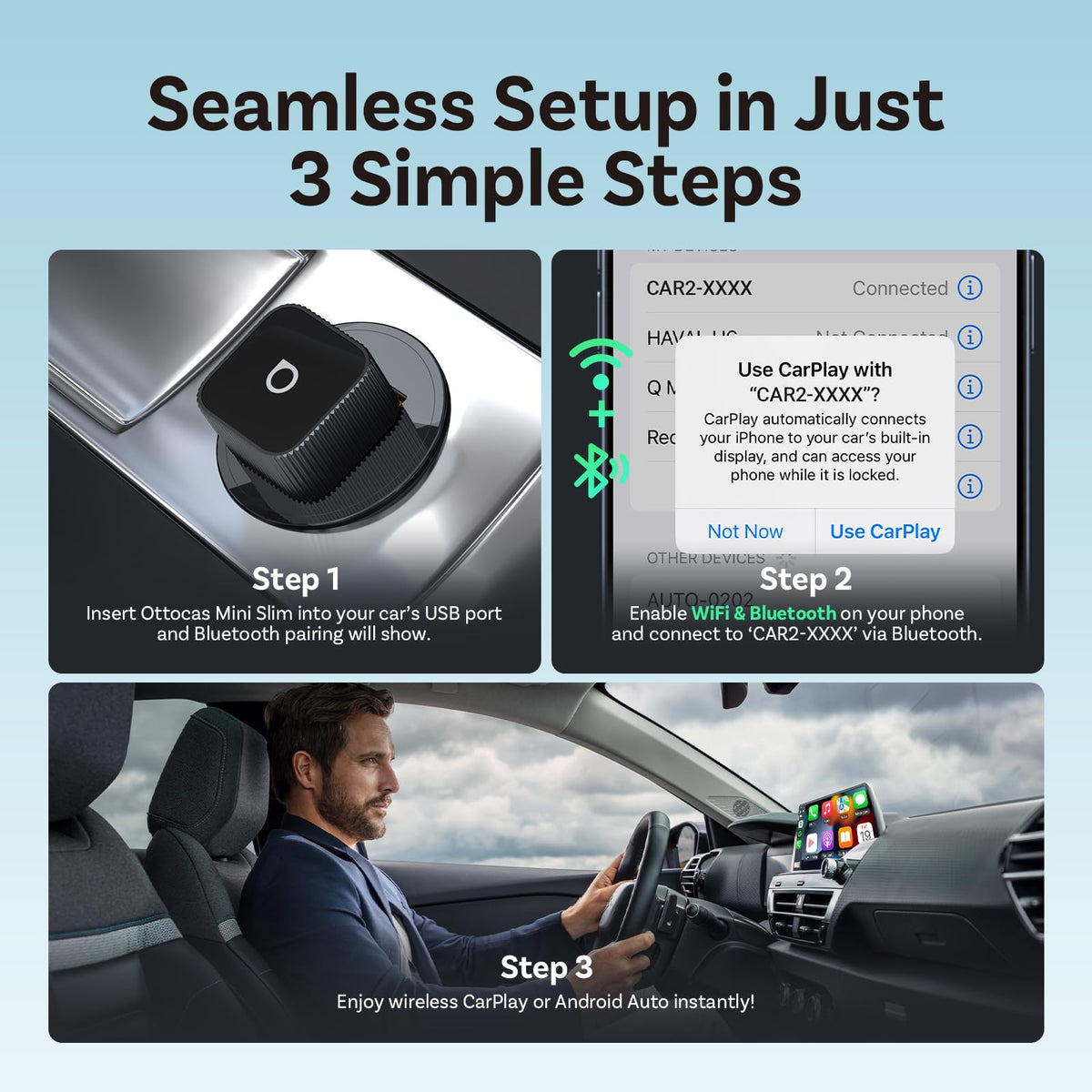 Mini Wireless CarPlay and Android Auto Adapter